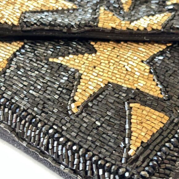 JANE MARIE Black Beaded Evening Clutch Bag with Gold Stars Design - Picture 2 of 8